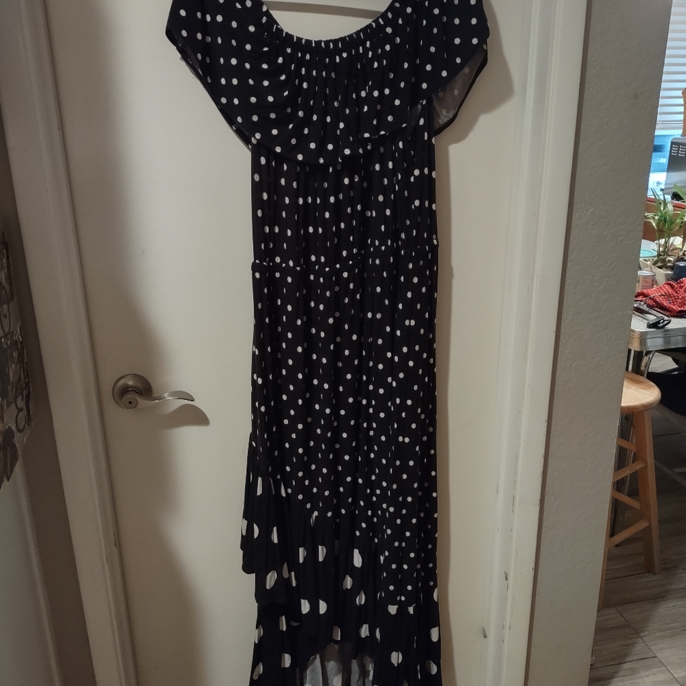 Ruffle top and bottom high low dress.